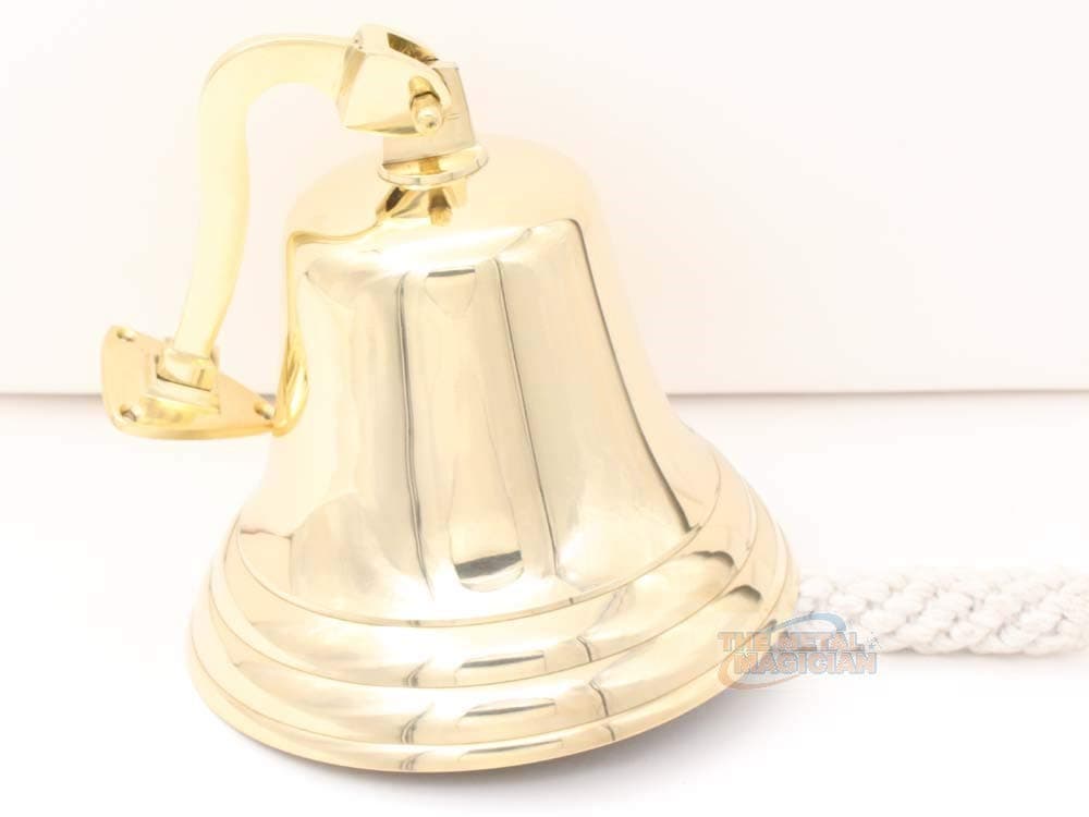 Solid Brass Wall Mounted Ship Hanging Bell for Reception, School, Outdoor,Indoor, Dinner & Chruch - 7 Inch by The Metal Magician