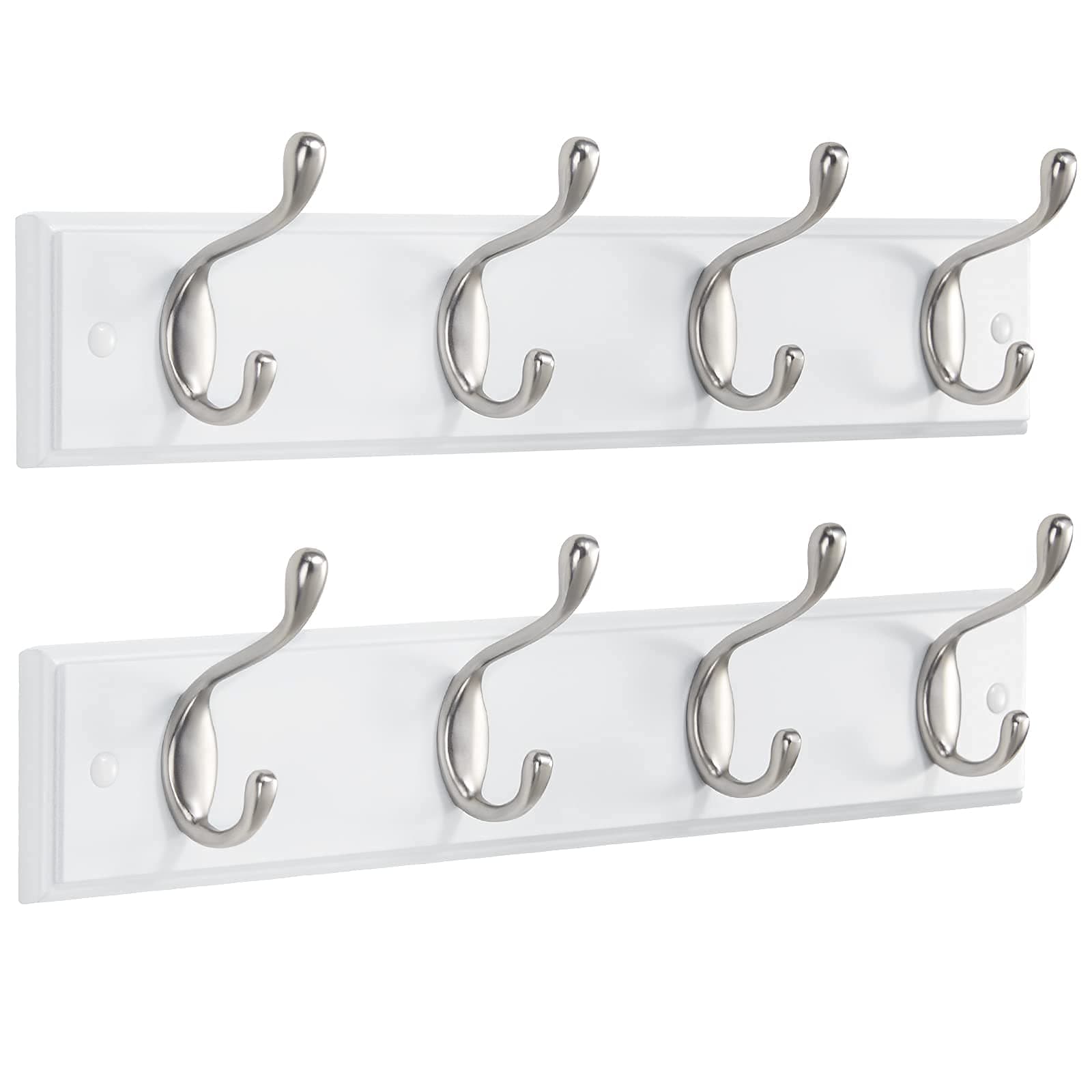 AMADA HOMEFURNISHING Coat Rack Wall Mount 2 Pack, Coat Hooks Wall Hooks Coat Hangers for Wall, Hat Racks Hooks for Hanging Coats Wall Mounted, 15.7" L x 2.8" W x 0.6" H, White