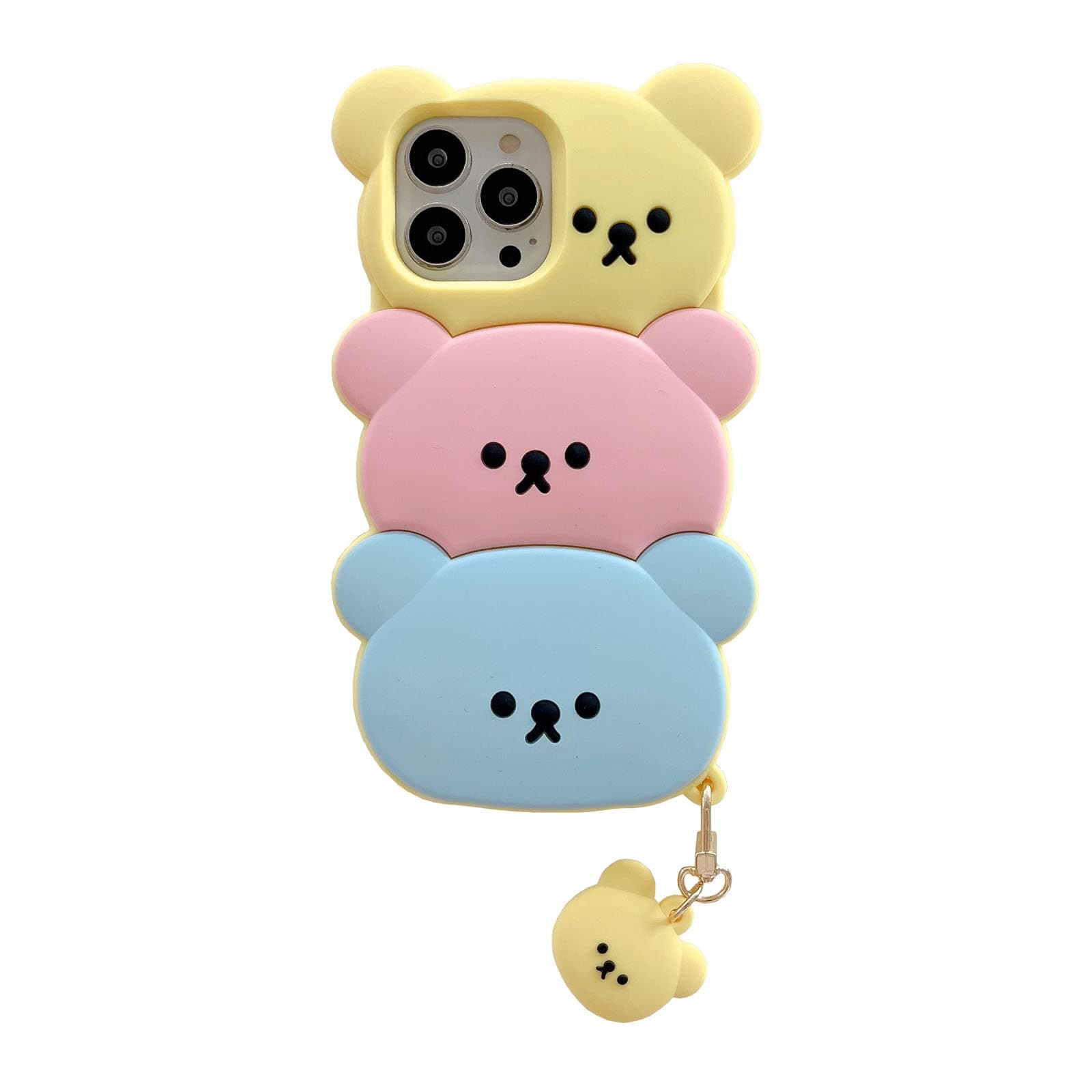 for iPhone 13 Bear Case, Kawaii Phone Cases 3D Silicone Cartoon Case with Keychain Fun Apply to iPhone 13 Cute Case Soft Rubber Shockproof Protective Case for Women Girls