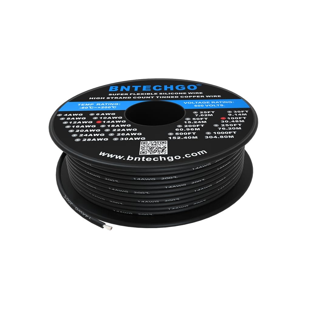 BNTECHGO 14 Gauge Silicone Wire Spool 100 ft Black Flexible 14 AWG Stranded Tinned Copper Wire