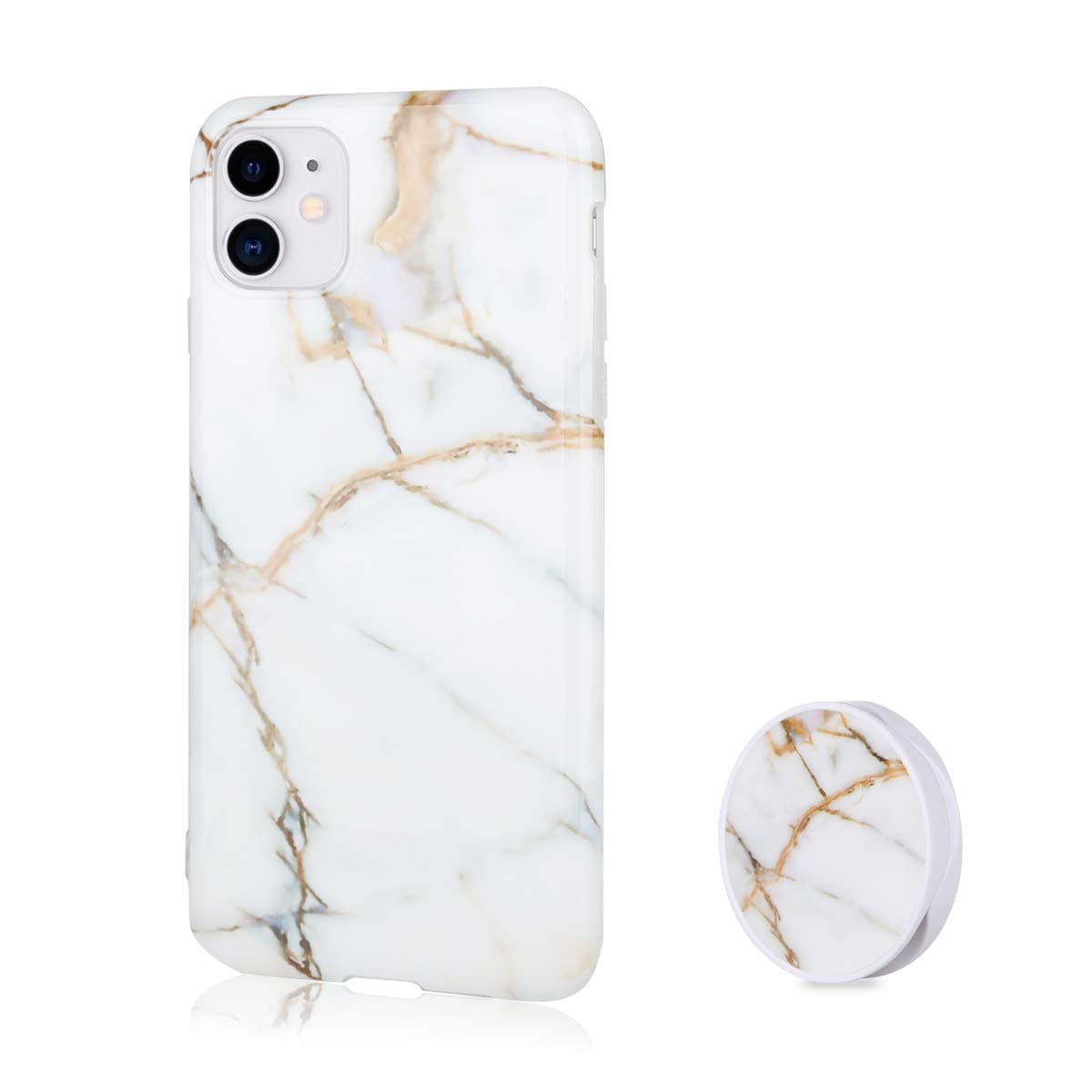 crownroyaljack Designed for iPhone 11 Case,Slim Soft Flexible TPU, Marble-Pattern Cover for iPhone 11 with Collapsible Grip Expanding Stand-Gold