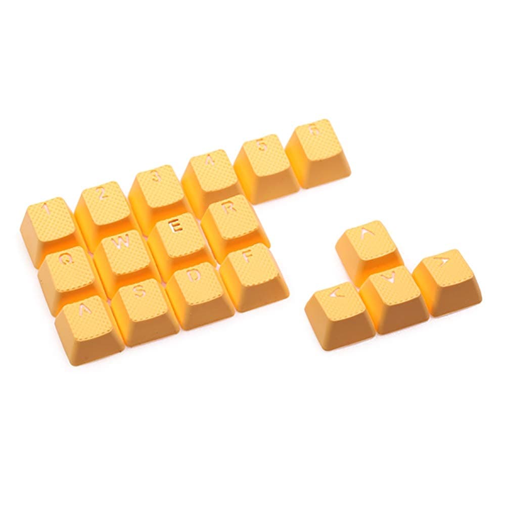 Rubber Gaming Keycap Set Rubberized Doubleshot Keycaps Cherry MX Compatible OEM Profile Shine-Through Set of 18 keycaps (Yellow)