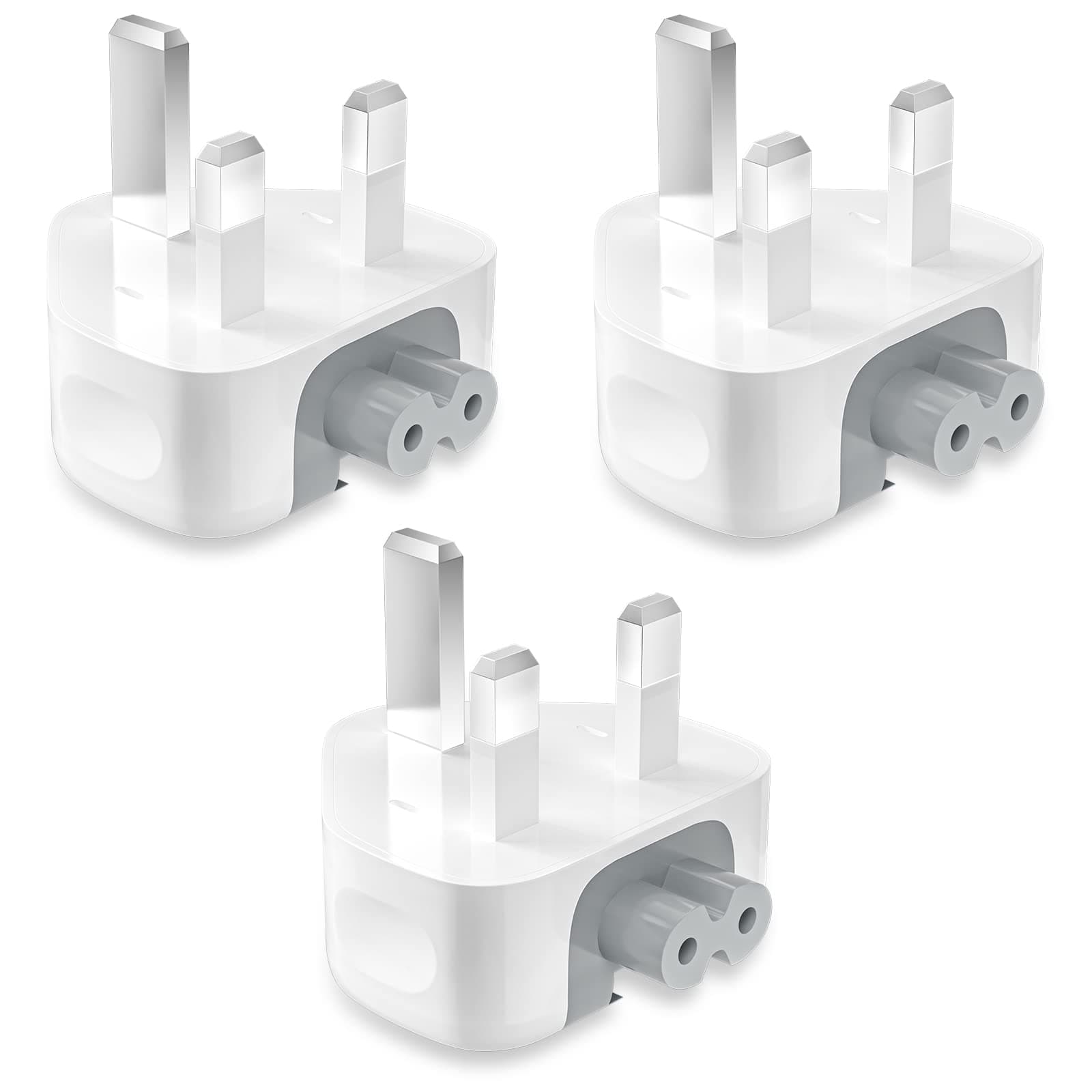 3 Pack AC Power Adaptor Plug, 3 Pin UK Standard Standard Head Wall Adapter Charge Plug for MacBook USB-C Power Adapter - 3 Pack White