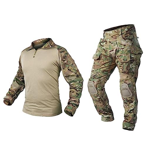 IDOGEAR Men G3 Assault Combat Uniform Set with Knee Pads Camo Camouflage Tactical Airsoft Hunting Paintball Gear (Camo-Camo, Small)