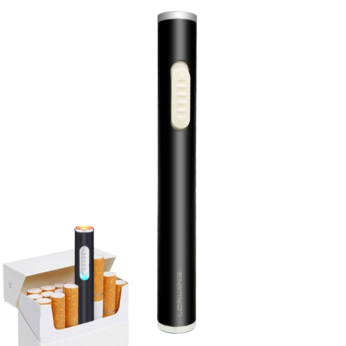 LORWING Mini Electric Lighter USB Rechargeable Windproof Flameless Safety Lighter Portable for Cigarettes with Gift Box (Black)