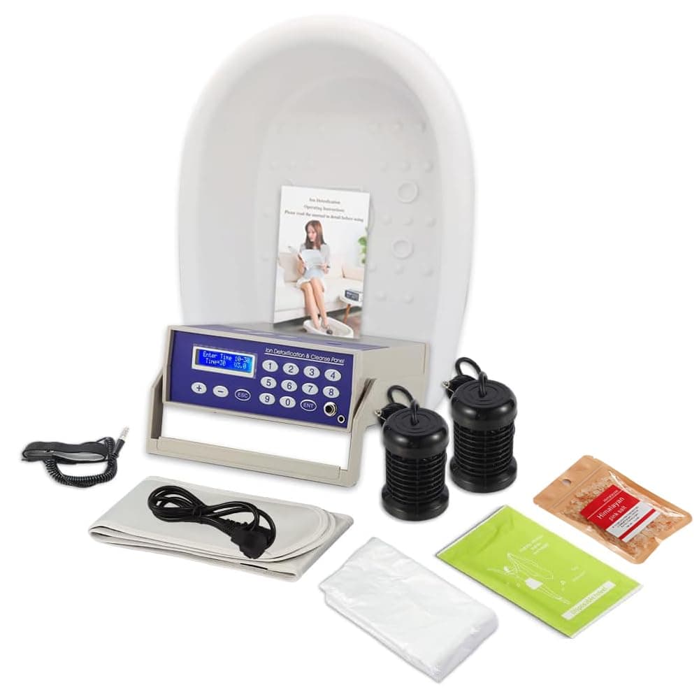 Ionic Foot Bath Detox Machine with Basin, Negative Ion Foot Spa Detox Cleanse System for Home Use with Wrist Strap, 2 Arrays, 10 Liners and Himalayan Salt
