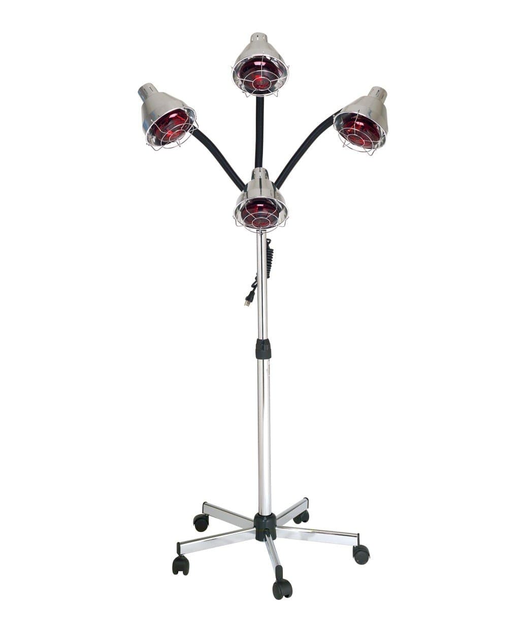 Pibbs QL854 4-Headed Infrared Hair Processing Lamp with Chrome Flexible Arms & Deluxe Rolling Base - Height Adjustable, Durable Salon Processor for Color, Highlights & Treatments