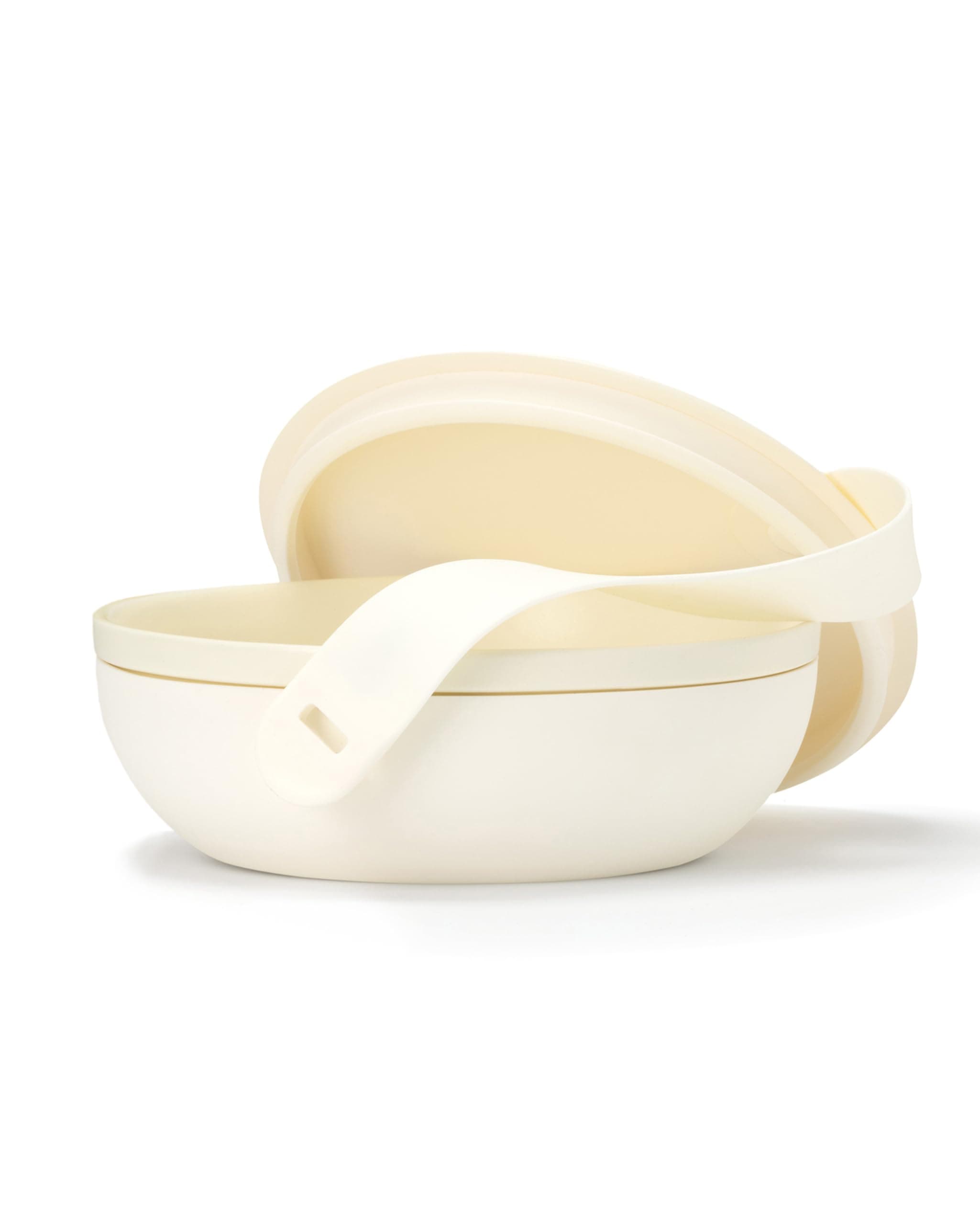 W&P Porter Ceramic Bowl Lunch Container w/ Protective Non-slip Exterior, Cream 1 Liter | Lid & Snap-tight Silicone Strap | Food Storage, Bento Box, Meal Prep | BPA-Free Ceramic