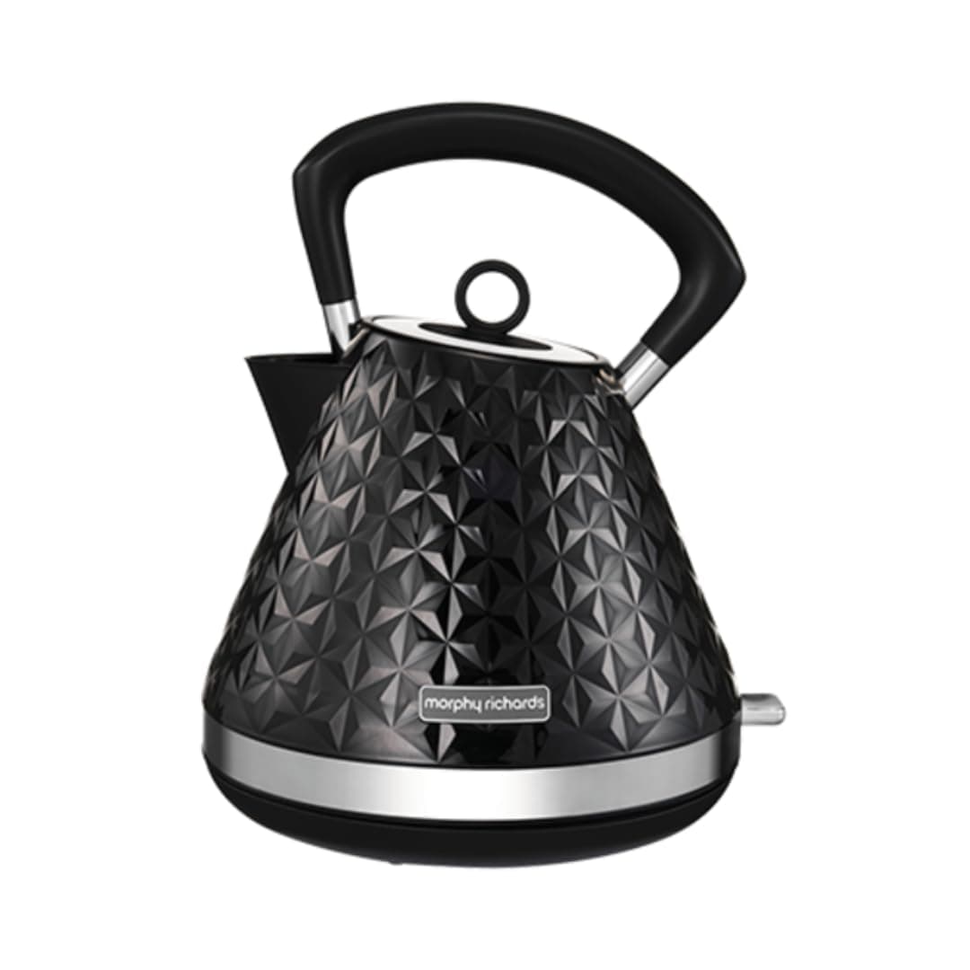 Morphy Richards Vector Pyramid Kettle, 1.5L 3kW Rapid Boil, Anti Limescale Filter, Boil Dry Protection, Water Window, Pull Ring Removeable Lid, 360 Cordless Base, Black, 108131