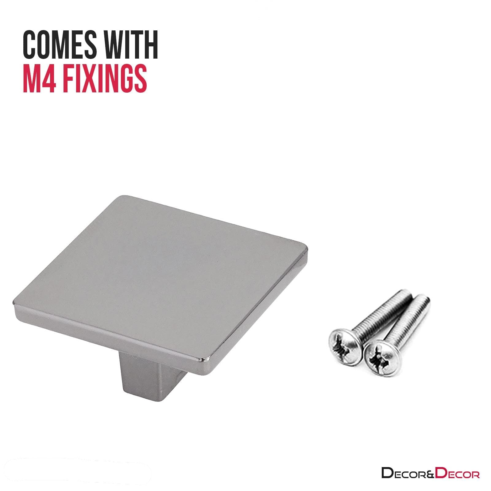 Decoranddecor Calla Square Cabinet Knob Door Pull Handle Kitchen Cupboard Furniture Drawer (6 Pack, Polished Nickel Black)