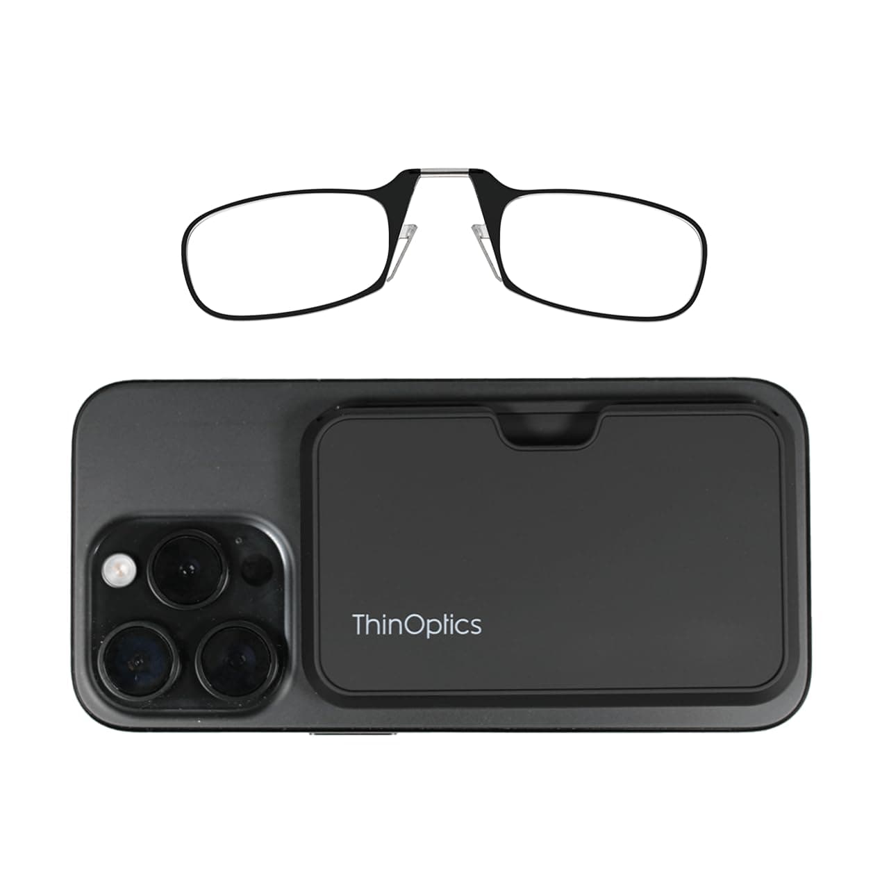 ThinOptics Folding Reading Glasses 1.0 1.5 2.0 2.5 with MagSafe Compatible Pod Case - Slim & Foldable Spectacles Black Frame - Armless Nose Clip Readers for Men & Women - Thin Design - Magnetic Case