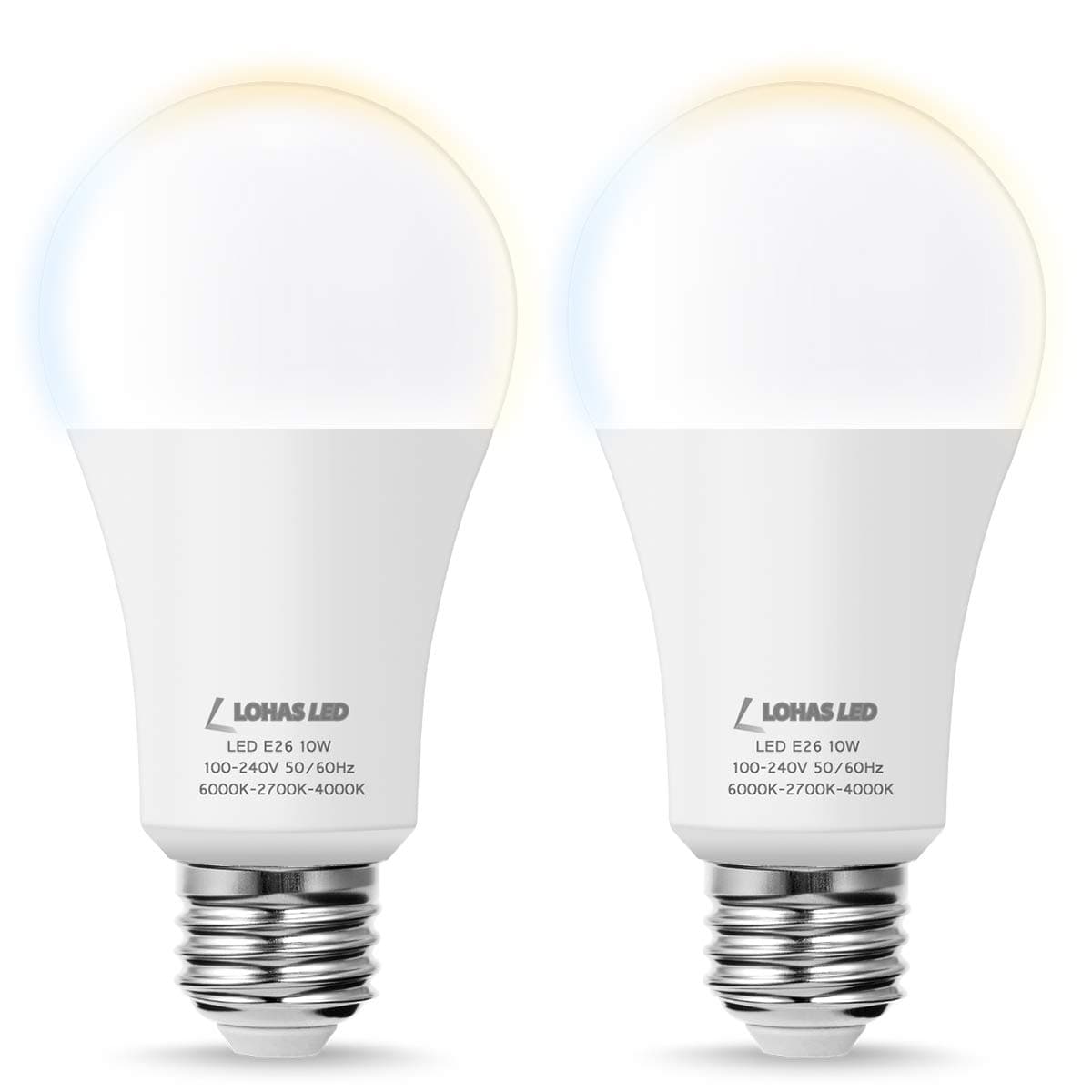 LOHAS 3-Way LED Light Bulbs, 75W-80W Equivalent LED Bulbs Cool-Daylight-Warm White(6000K, 4000K, 2700K), A19 Tunable White E26 LED 3 Way Bulb for Chandelier Decoration Lighting for Home Bulb, 2Pack