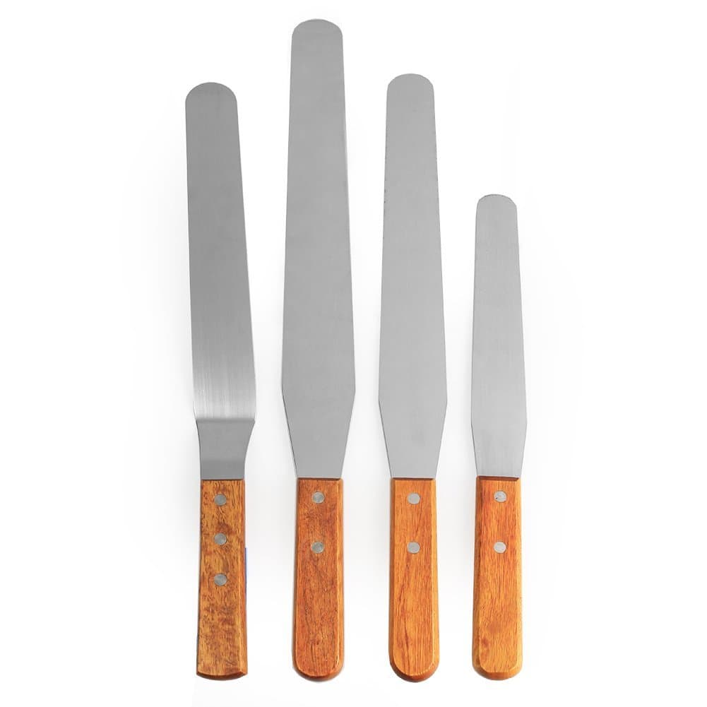 Baker Icing Spatulas, Cake Decorating Baking Spatulas, Blade with Wooden Handle, Stainless Steel Set of 4