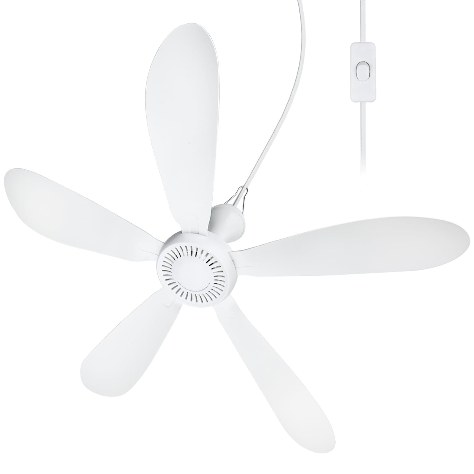 28" AC 110V Portable Ceiling Fan with ON/OFF Switch, Plug in Ceiling Fan Hanging Fan for Outdoor Indoor Gazebo Camping RV Tent Home Room