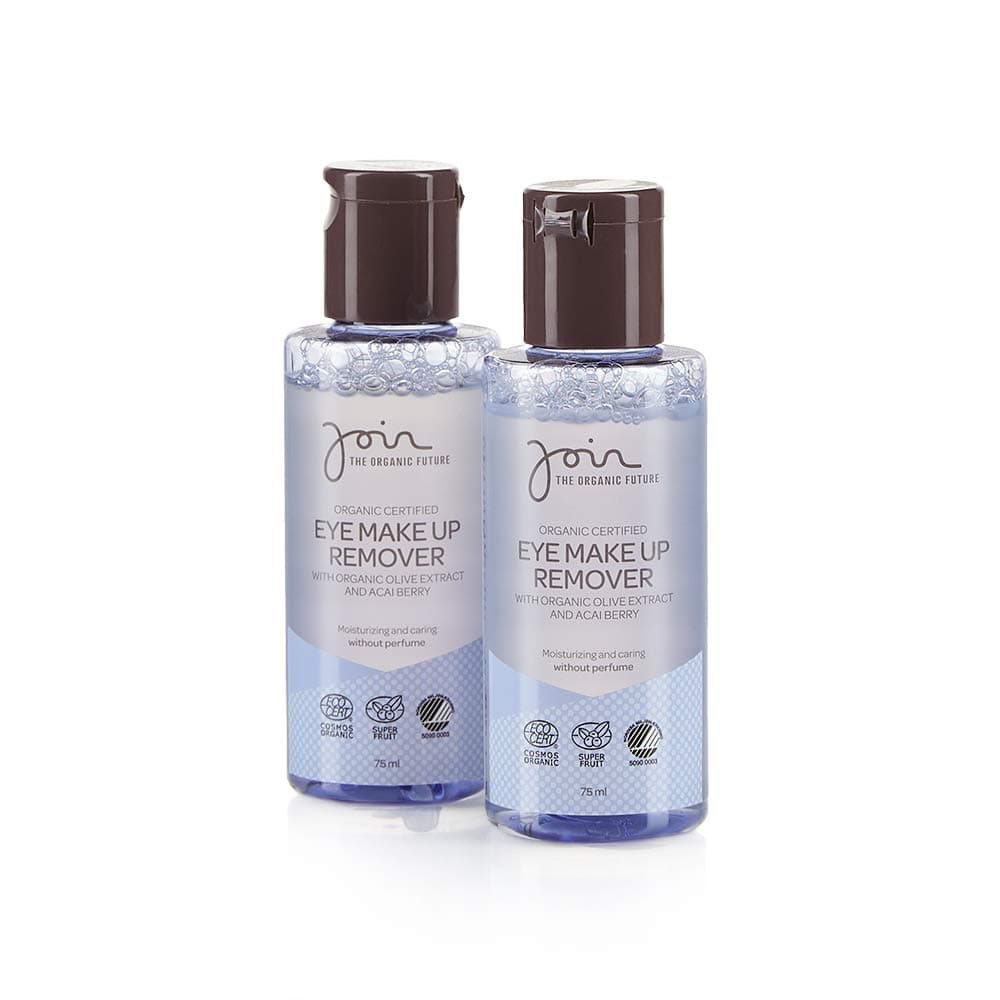Join Organic Certified Eye Make Up Remover with Olive Extract & Acai Berry - Nourishes the eyelashes - Vegan Ecolabel- Pack of 2 x 75 ml.