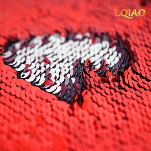 Mermaid Sequin Fabric Red Silver Shimmer Sequin Fabrics Glitz Reversible Sequin Fabric by The Yard for Bridal Gown/Dress/Evening Costume Dress Pillow Cushion Cover Wedding Decoration¡ (Red Silver)