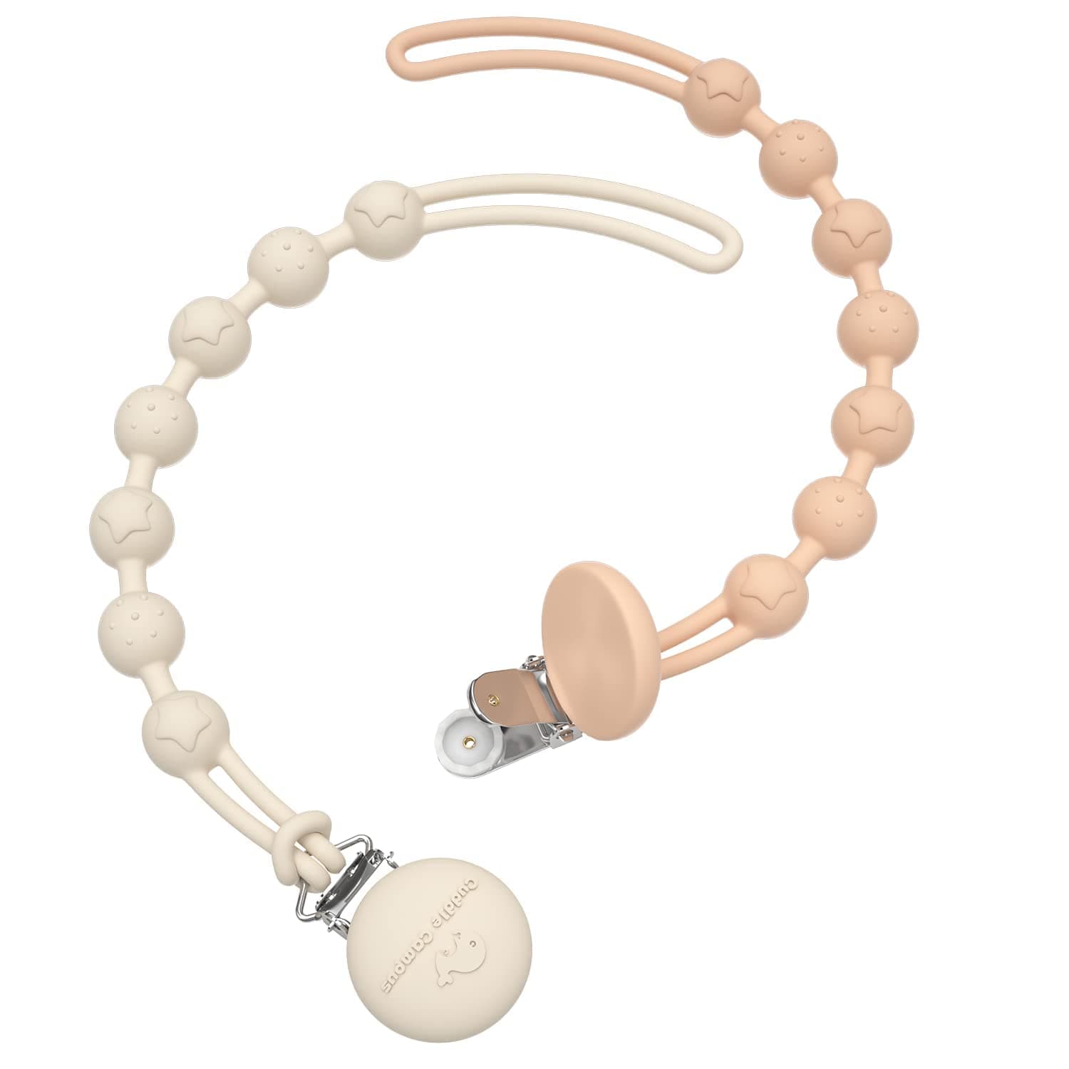 Cuddle Campus Silicone Pacifier Clip Holder with One Piece Design, Pack of 2 Soft Flexible Binky Clips with Texture for Baby Boy and Girl(6m+)