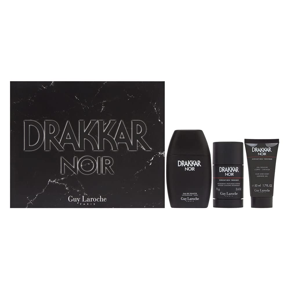 Guy Laroche Drakkar Noir For Men 3 Pc Gift Set 3.4Oz Edt Spray, 2.6Oz Deodorant Stick, 1.7Oz Shower Gel