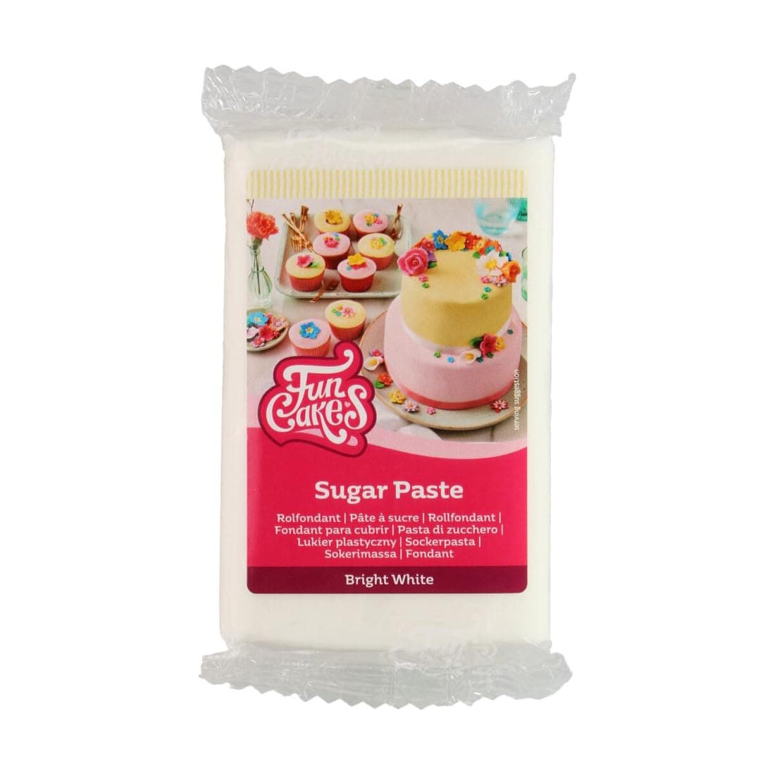 FunCakes Sugar Paste Bright White, Easy to Use, Smooth, Flexible, Soft and Pliable, Perfect for Cake Decorating, Halal, Kosher and Gluten Free, 250 g Pack of 1