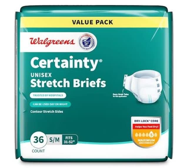 Walgreens Certainty Unisex Adjustable Incontinence Stretch Briefs with Tabs S/M 36.0ea