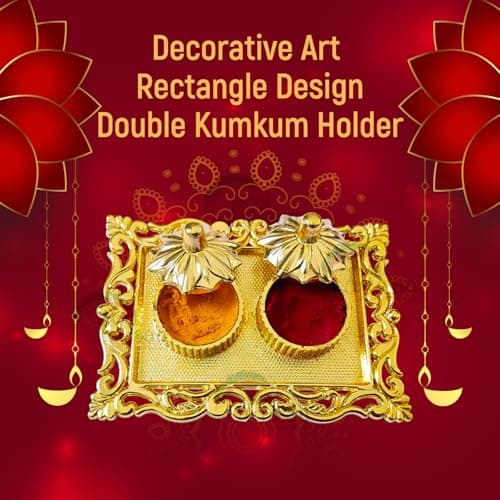 Rectangle Design Double Kumkuma Holder Chimil Box - Plastic Golden Metallic Color(Pack of 20) - Decorative Art Design Tilak Daani, Sindoor for Women Return Gift, Diwali, Weddings, Pooja
