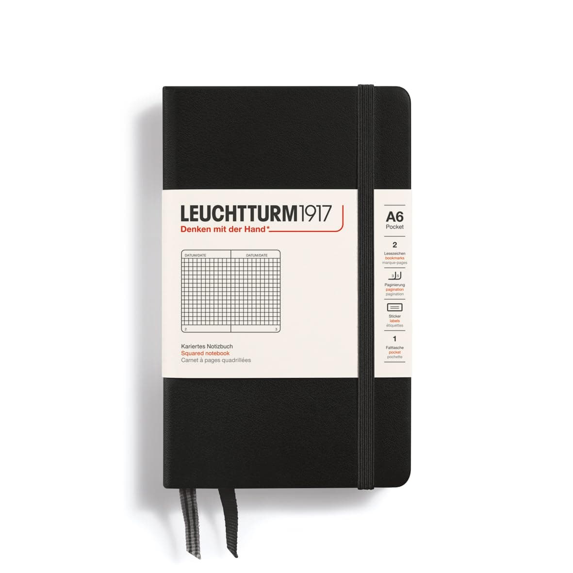 Leuchtturm 90mm x 150mm A6 Pocket Squared Notebook - Black
