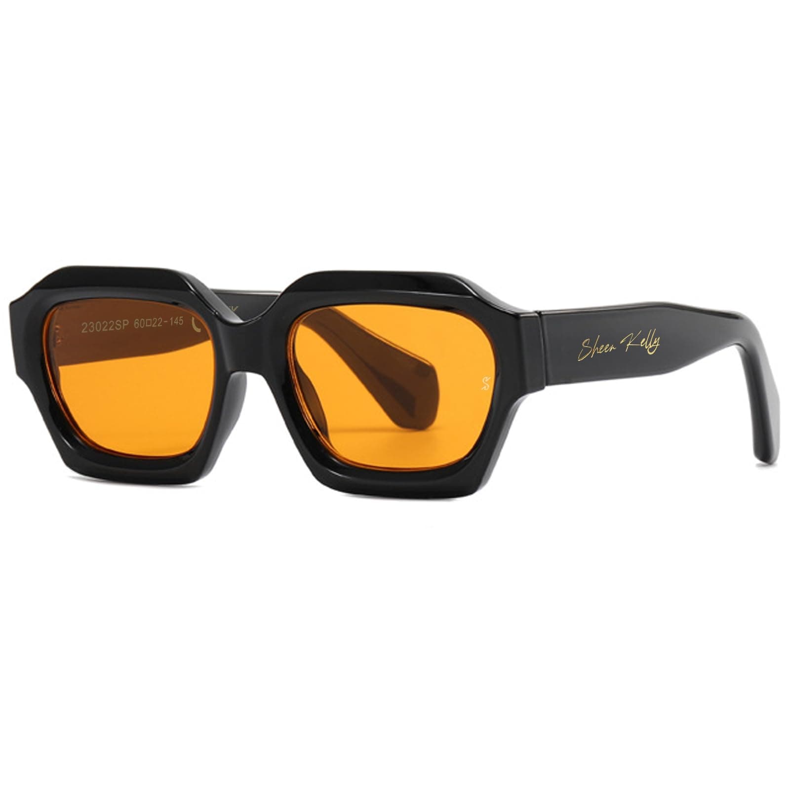Retro Rectangular Sunglasses For Men Women Trendy Hexagon Square Black Orange Lens 90s Glasses