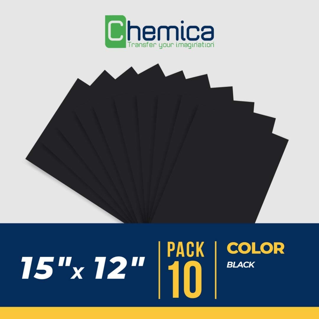CHEMICA Quickflex HTV, Heat Transfer Vinyl Bundle 10 Pack of 12" x 15" Sheets for T-Shirts and Other Fabrics, Iron-On, Flexible, Compatible with Cricut, Silhouette, Easy to Weed, PU (10 Pack Black)