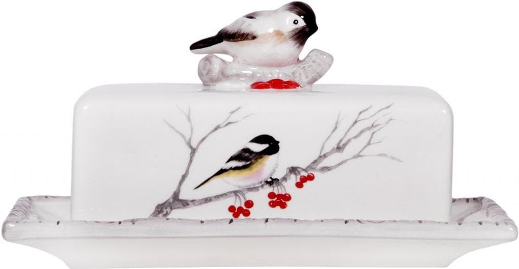 Attractive Chick Designed White Ceramic Storage Butter Dish with Lid, Rectangular Butter Keeper with Handle