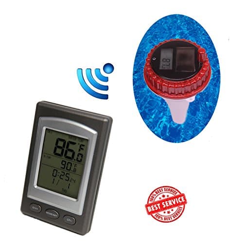 UKINDA Wireless Pool Thermometer, Floating Solar Rechargeable Thermometer for Pool, Spa, Bathtub, fishpond. (red)