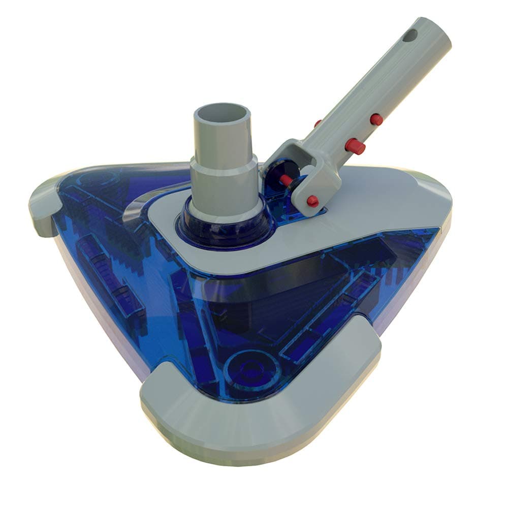 POOLWHALE See-Thru Weighted Transparent Triangular Pool Rotative Vacuum Head with Brush & EZ Clip Handle - for Cleaning Surface Safe on Vinyl Lined Pools