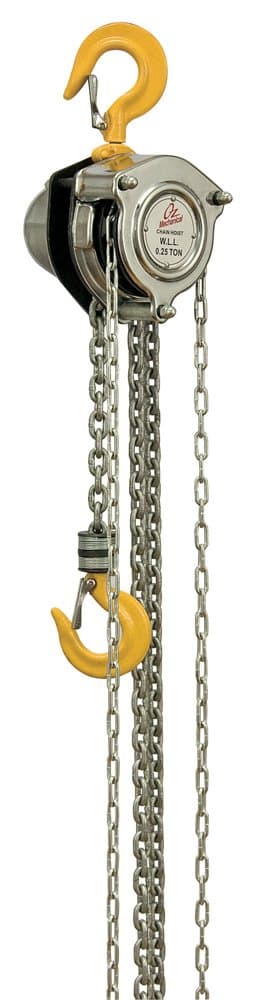 OZ Lifting Mechanical Hand Chain Hoist, Hook Mount, 1/4 Ton Capacity, 10' Lift, 8-31/32" Headroom, 11/16" Hook Opening