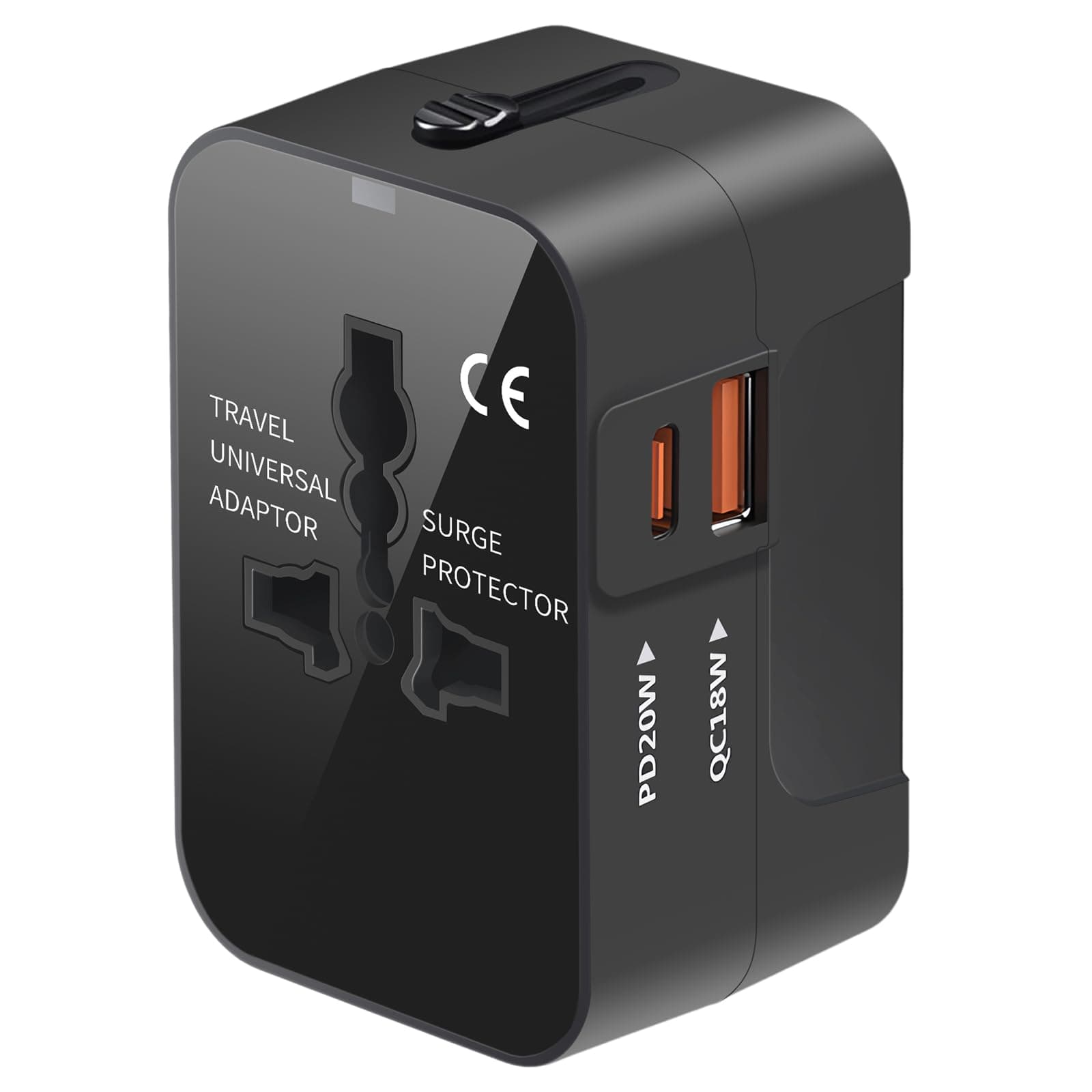 Universal Travel Adapter with 3.0A PD USB-C & QC USB-A Ports, Fast Charging International Plug Adapter, Worldwide Wall Charger AC Power Plug Converter Adaptor for US to EU UK AUS Asia