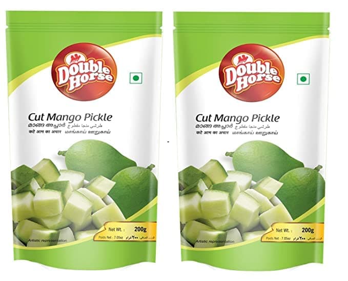 Double Horse Authentic Kerala Cut Mango Pickle- 200 g (Pack of 2)|Aam ka Achaar |Manga Achaar |Export Quality | Small Cut Mango Pickle |Tasty & Tangy| Home Made |Organic| No Artificial Colours |