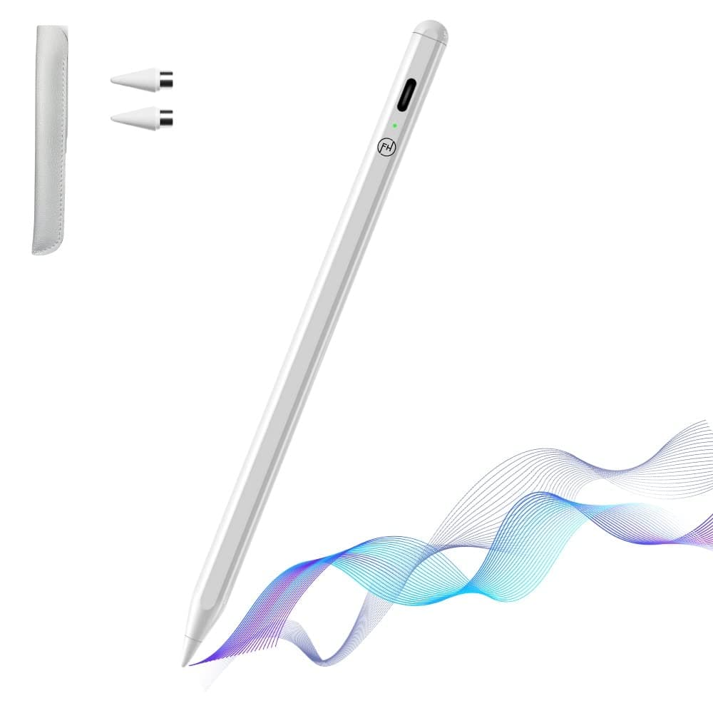 FACE HUB Stylus Pen, Upgrade Active Compatible for iOS and Android Touch, Dual Touch Screen Pencil for Apple/Android/iPad 2018 to 2024 Model القلم With Cover (White)
