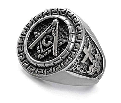 Knights Templar Masonic Ring - York Rite Stainless Steel Masonic Ring with Knights of Templar Crosses. Freemason Ring with Etched Symbols. Masonic Jewelry. (Size 10)