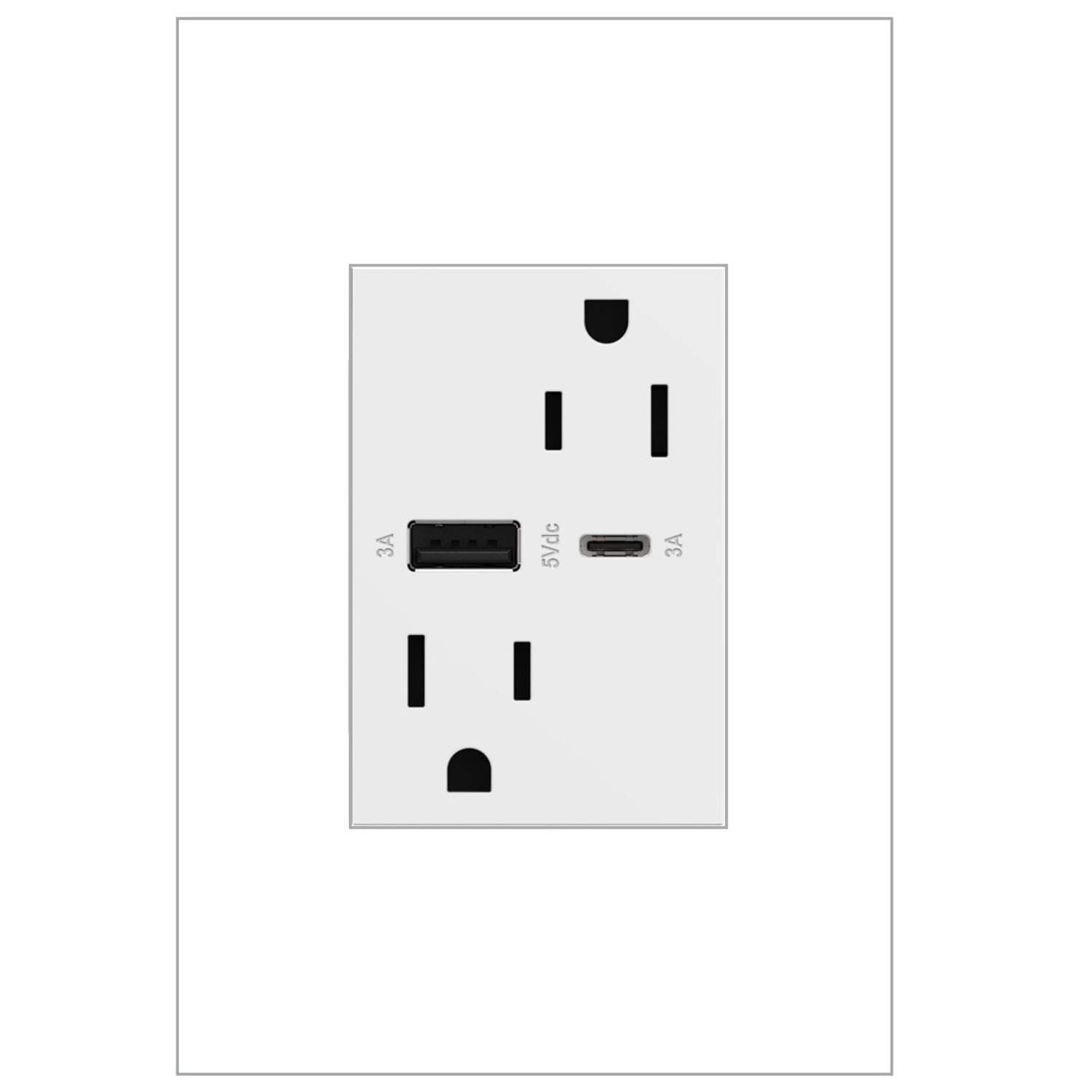 adorneDual-USB, 15A, Ultra-Fast Charge, 6 Amp, Type A/C, USB, Hybrid Outlet, White, ARTRUSB156ACW4