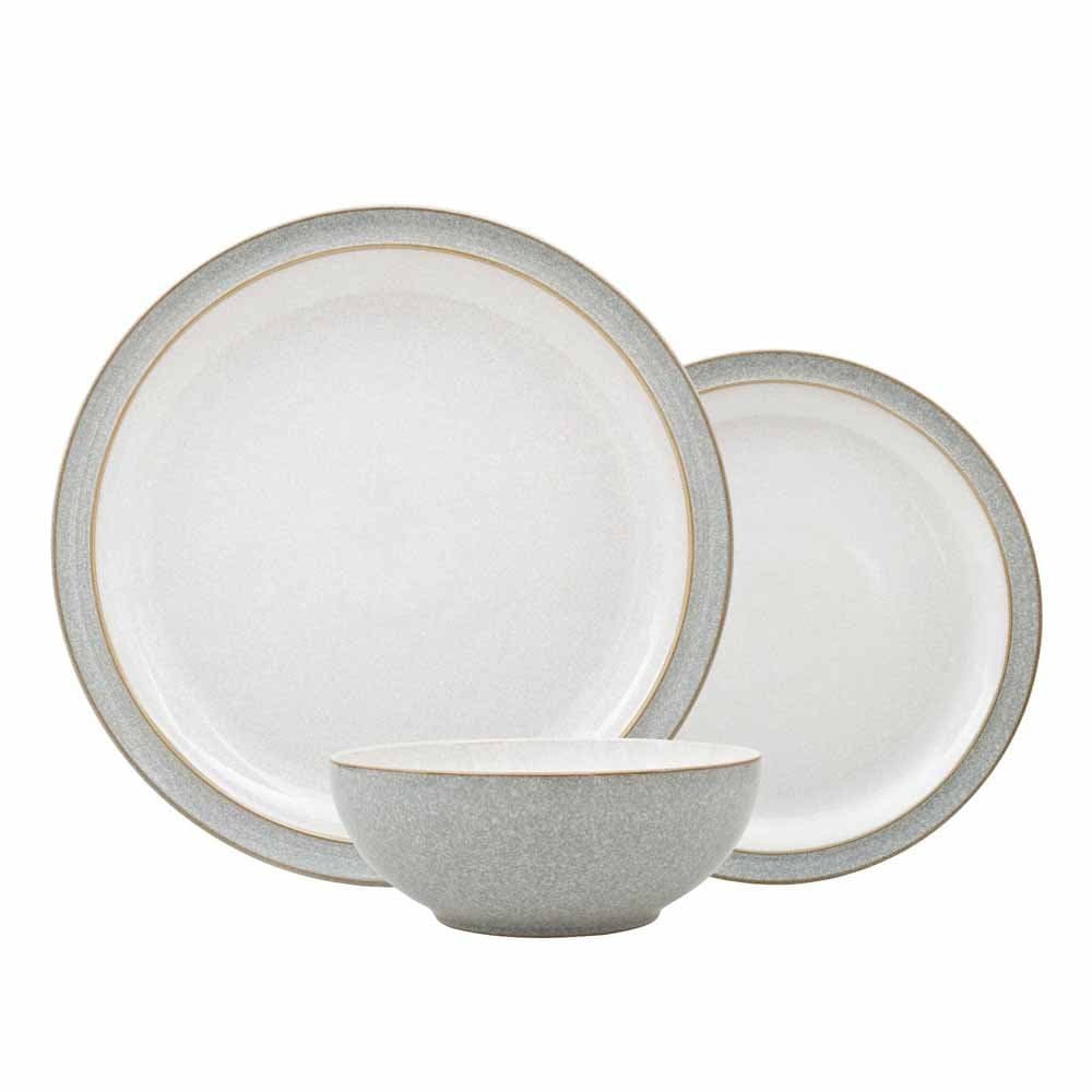 Denby - Elements Light Grey Dinner Set For 4-12 Piece Ceramic Tableware Set - Dishwasher Microwave Safe Crockery Set - 4 x Dinner Plates, 4 x Medium Plates, 4 x Cereal Bowls