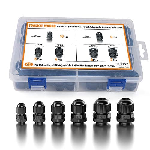 Cable Glands Waterproof Adjustable 3-16mm Cable Glands Joints PG7, PG9, PG11, PG13.5, PG16, PG19(40 pcs)