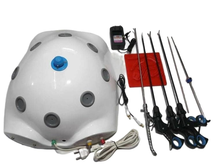 Laparoscopic Virtual Endo Trainer Box With HD Camera 360 Degree Roter Suture Training Endotrainer Practicing Forceps Maryland Dissector Fenestrated Grasper Curved Scissors Needle Holder Knot Pusher Surgical Instruments Kit Set 5mm 330mm 9piece