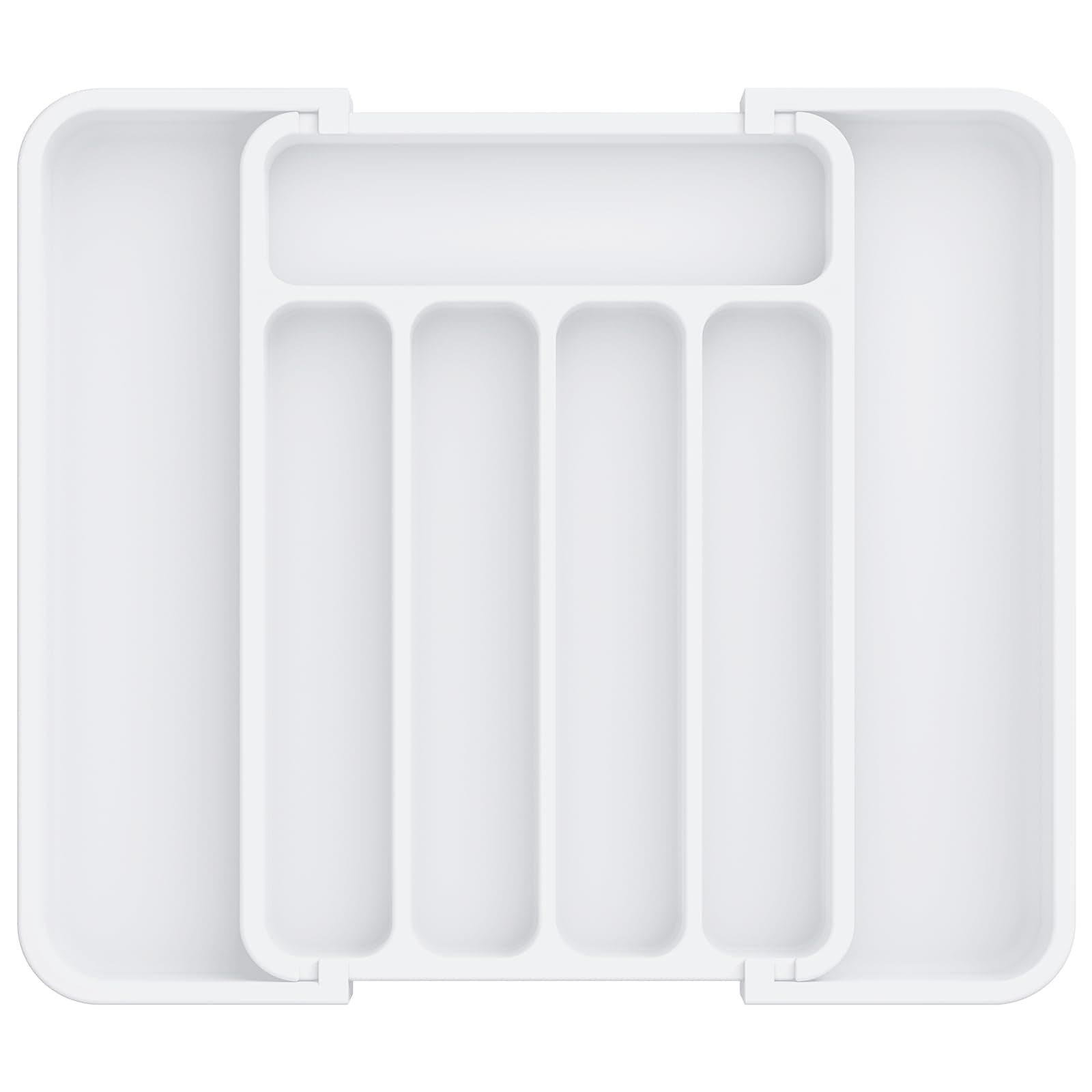 Aujen Silverware Organizer - Expandable Kitchen Drawer Organizer, Adjustable Utensil Organizer, Cutlery Tray for Forks, Knives, Multipurpose Kitchen Organizers and Storage Solution, White, Medium