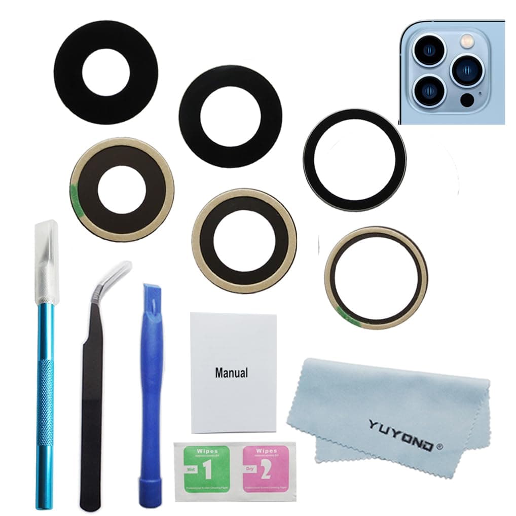 3pcs OEM Rear Camera Glass Lens Replacement for iPhone 13 Pro Max and for iPhone 13 Pro with Adhesive Preinstalled and Repair Tools Kit (for 13 Pro / 13 Pro Max)
