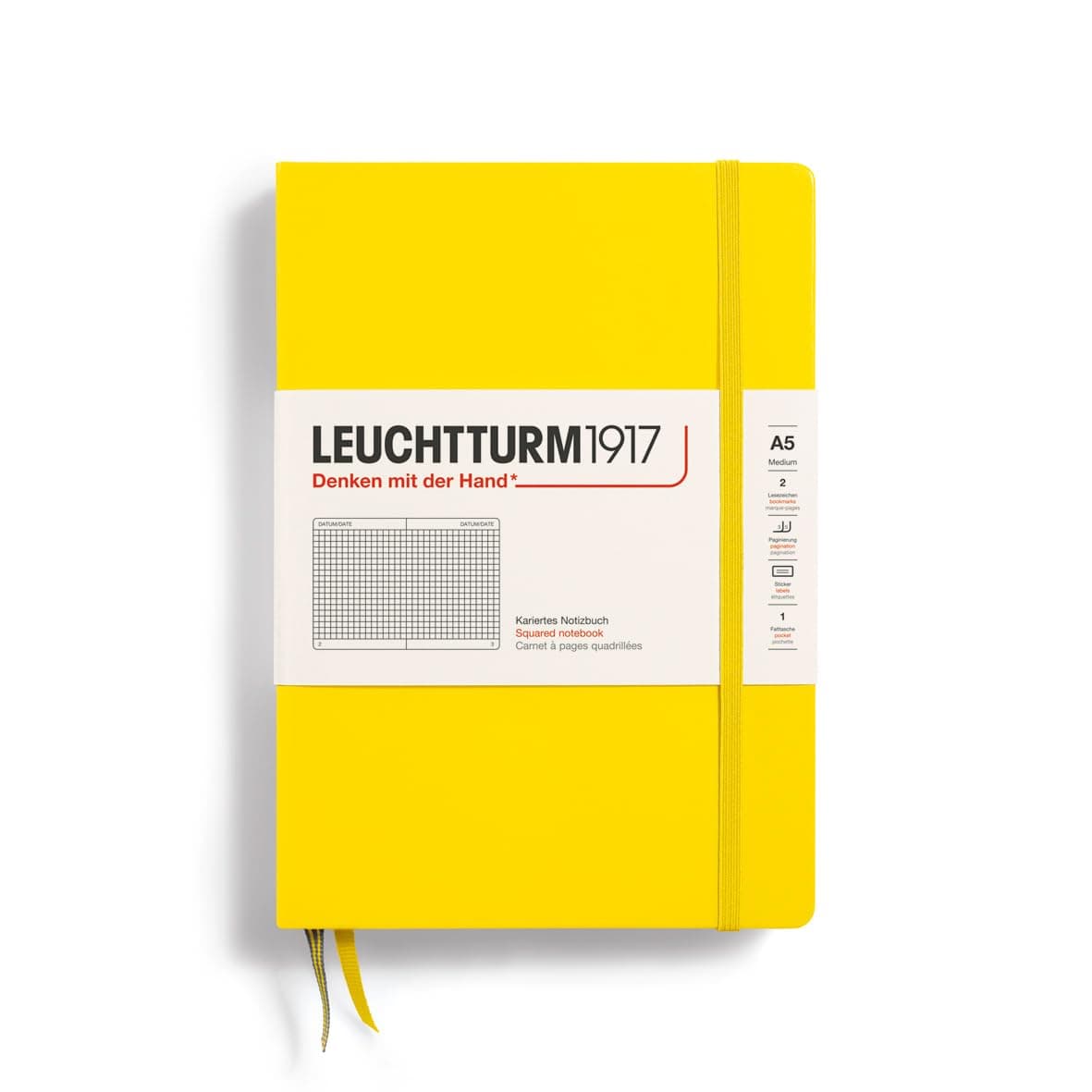 LEUCHTTURM1917 - Notebook Hardcover Medium A5-251 Numbered Pages for Writing and Journaling (Lemon, Squared)