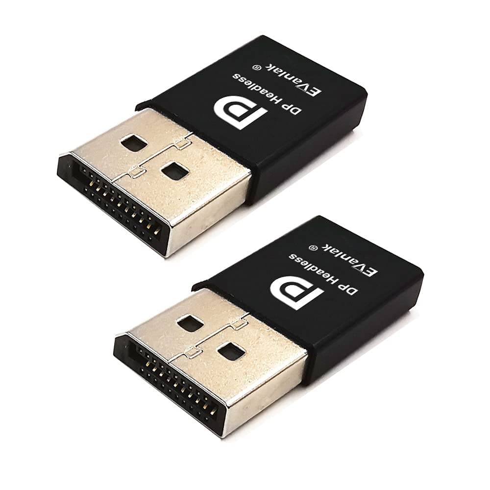 – EVanlak DispalyPort Headless Ghost Display Emulator for PC 4K DP Dummy Plug (fit Headless 1080@60Hz- 3840x2160@17hz)-2Pack