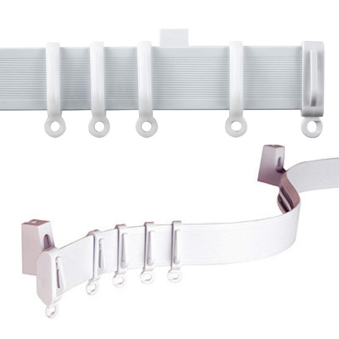 C2B 196" (500cm) Plastic Curtain Track - Strong, Bendable Curtain Track - Bay & Straight Windows, Wall & Ceiling Mounted, Curtains & Shower Curtains, Easily Cut Down, Parts for 3 Tracks.