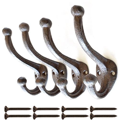 Set of 6 Rustic White, Cast Iron, Wall Mounted Hooks with mounting Screws, Vintage Inspired, Perfect for Coats, Bags, Dog leashes etc. by My Fancy Farmhouse (Large Ornate - Set of 6, Rustic White)