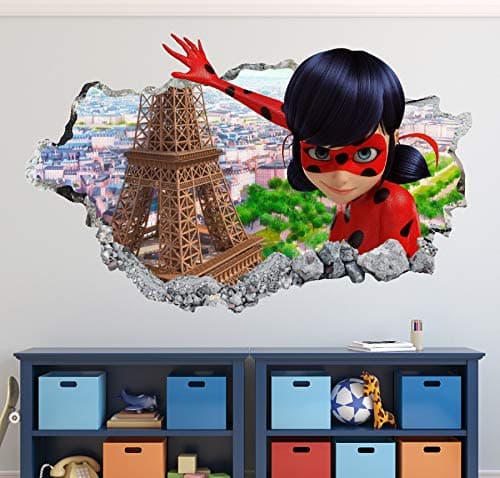 Miraculous Ladybug Wall Decal Art Decor 3D Smashed Sticker Mural Kids Gift Large HA19 (22" W x 14" H)
