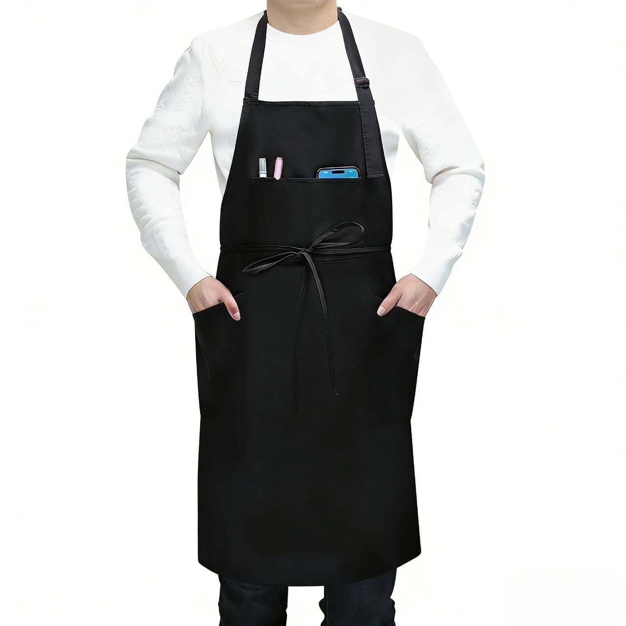 3 Pcs Dual Waterproof Oilproof Kitchen Chef Aprons with 4 Pockets for Men Women, Adjustable Soft Anti-Tear Cooking Bib Apron for Baking Grilling BBQ Painting Cleaning (Black)