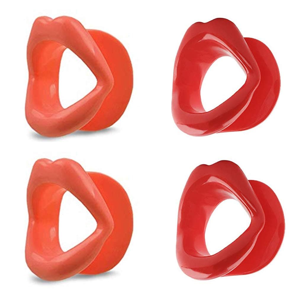 Face-lift Slimmer, 4 Pack Silicone Lips Face Slim Exerciser, Rubber Muscle Lips Trainer Tightener(2 Red and 2 Pink)