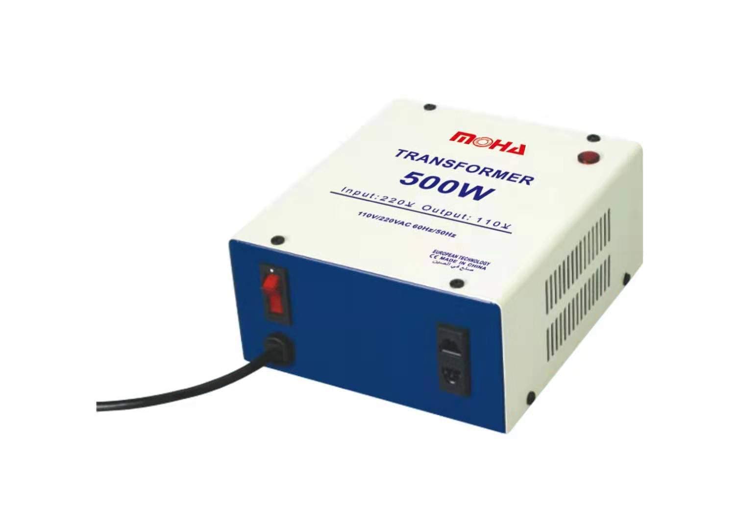 Moha 500VA (350 Watts maximum) Universal 3 Pin Three UK With Safety Fuse Included Plug Transformer 220V To 110V Step Down Power Converter Voltage Output Voltage Is 110V